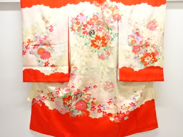 JAPANESE KIMONO / ANTIQUE KIMONO / SILK / FLORAL PLANTS & CRANE